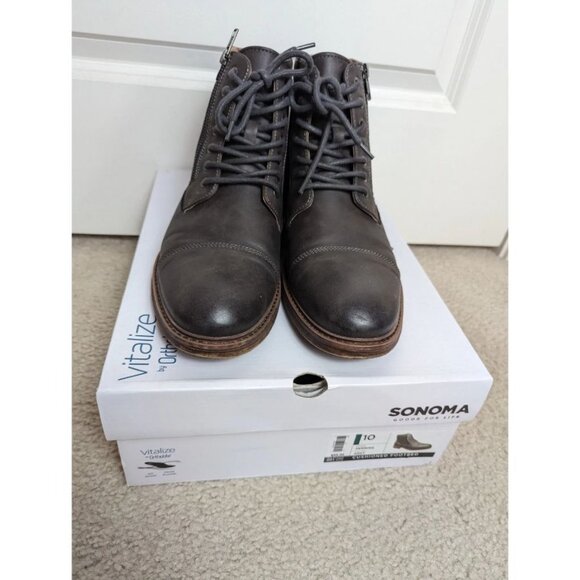 Sonoma Mountrock Grey Leather Canvas Boots Size 10 main image 5